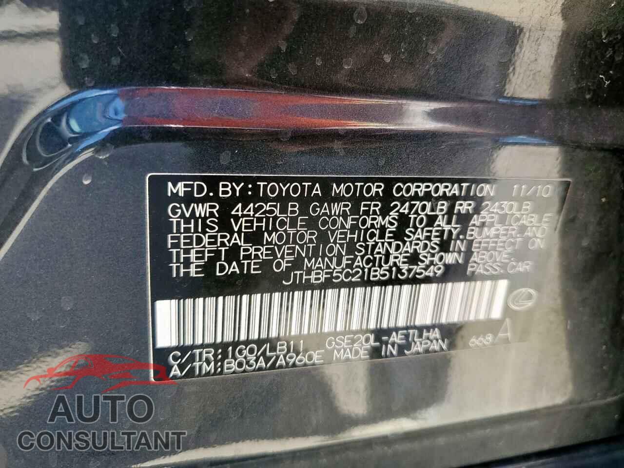 LEXUS IS 2011 - JTHBF5C21B5137549
