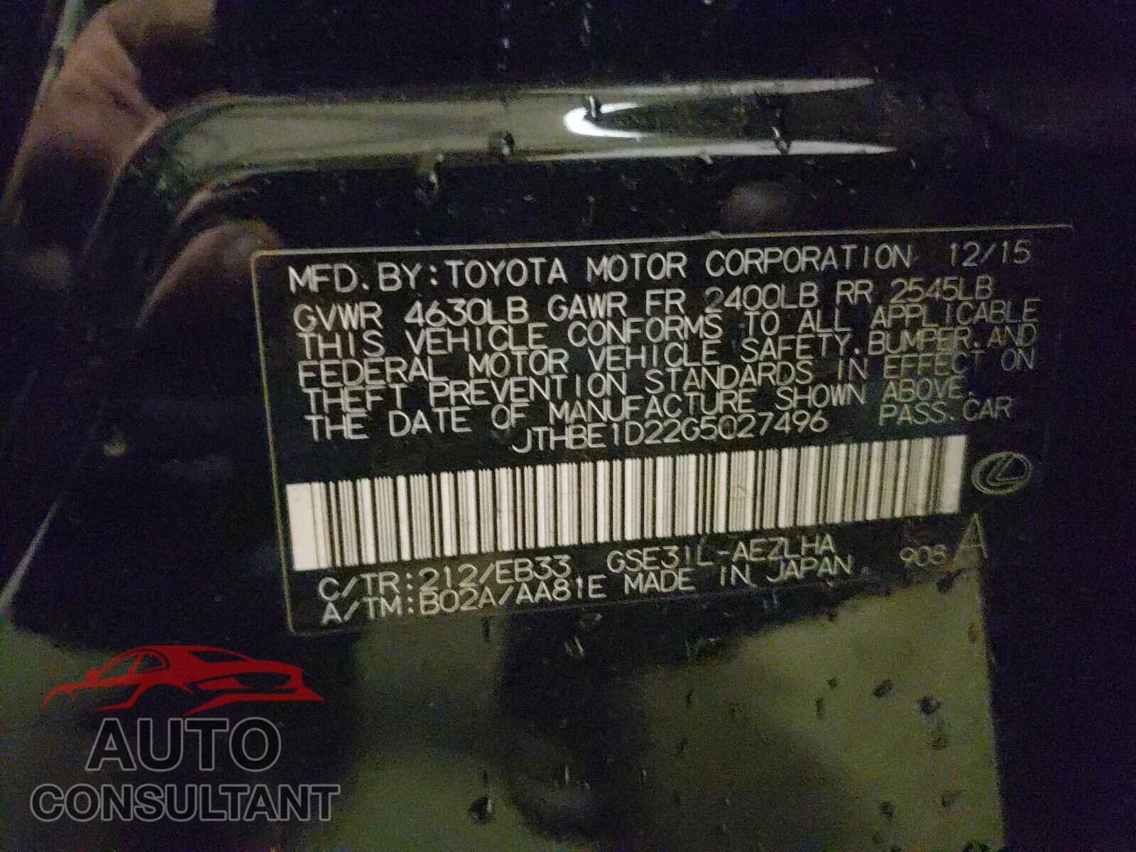 LEXUS IS 2016 - JTHBE1D22G5027496