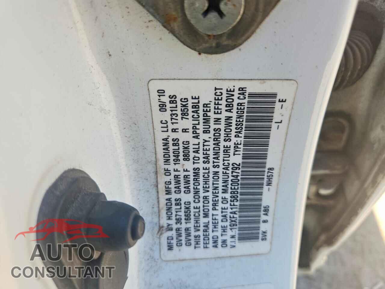 HONDA CIVIC LX 2011 - 19XFA1F58BE004792