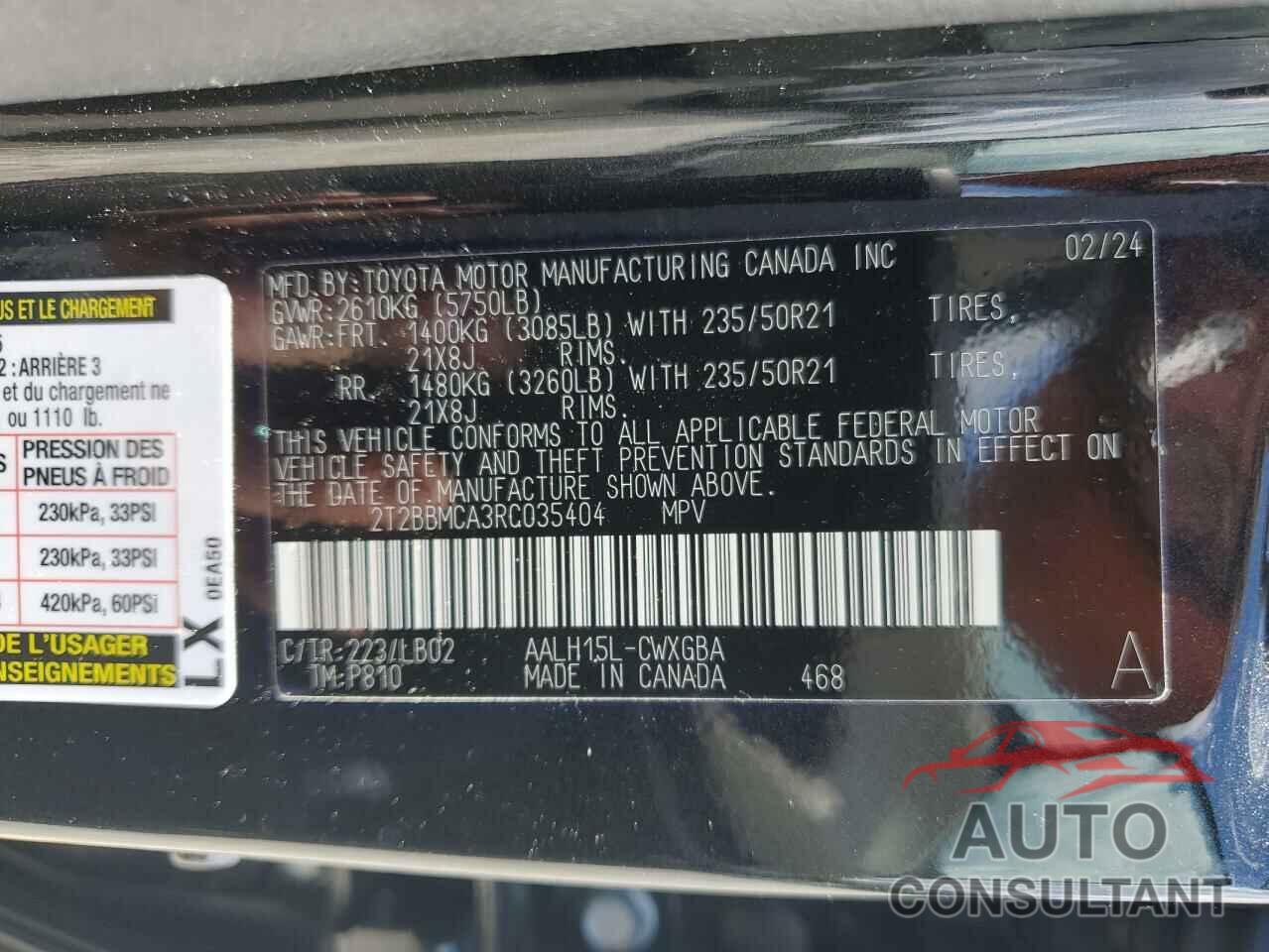 LEXUS RX 350H BA 2024 - 2T2BBMCA3RC035404