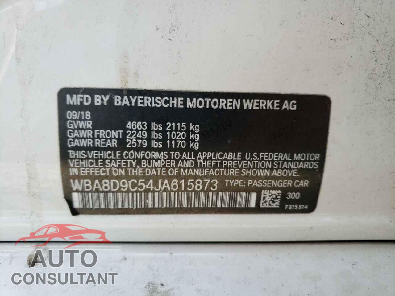 BMW 3 SERIES 2018 - WBA8D9C54JA615873