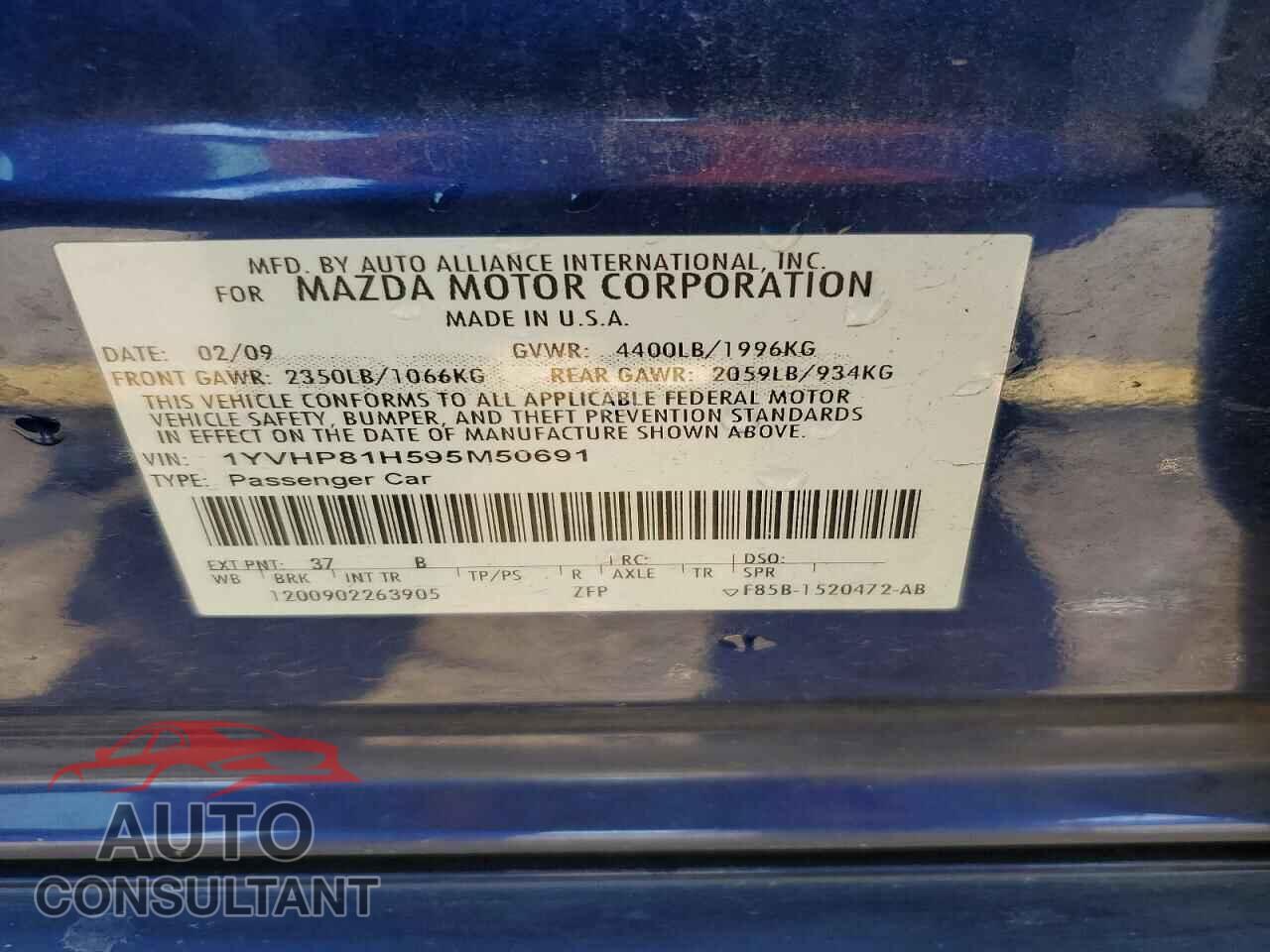 MAZDA 6 2009 - 1YVHP81H595M50691