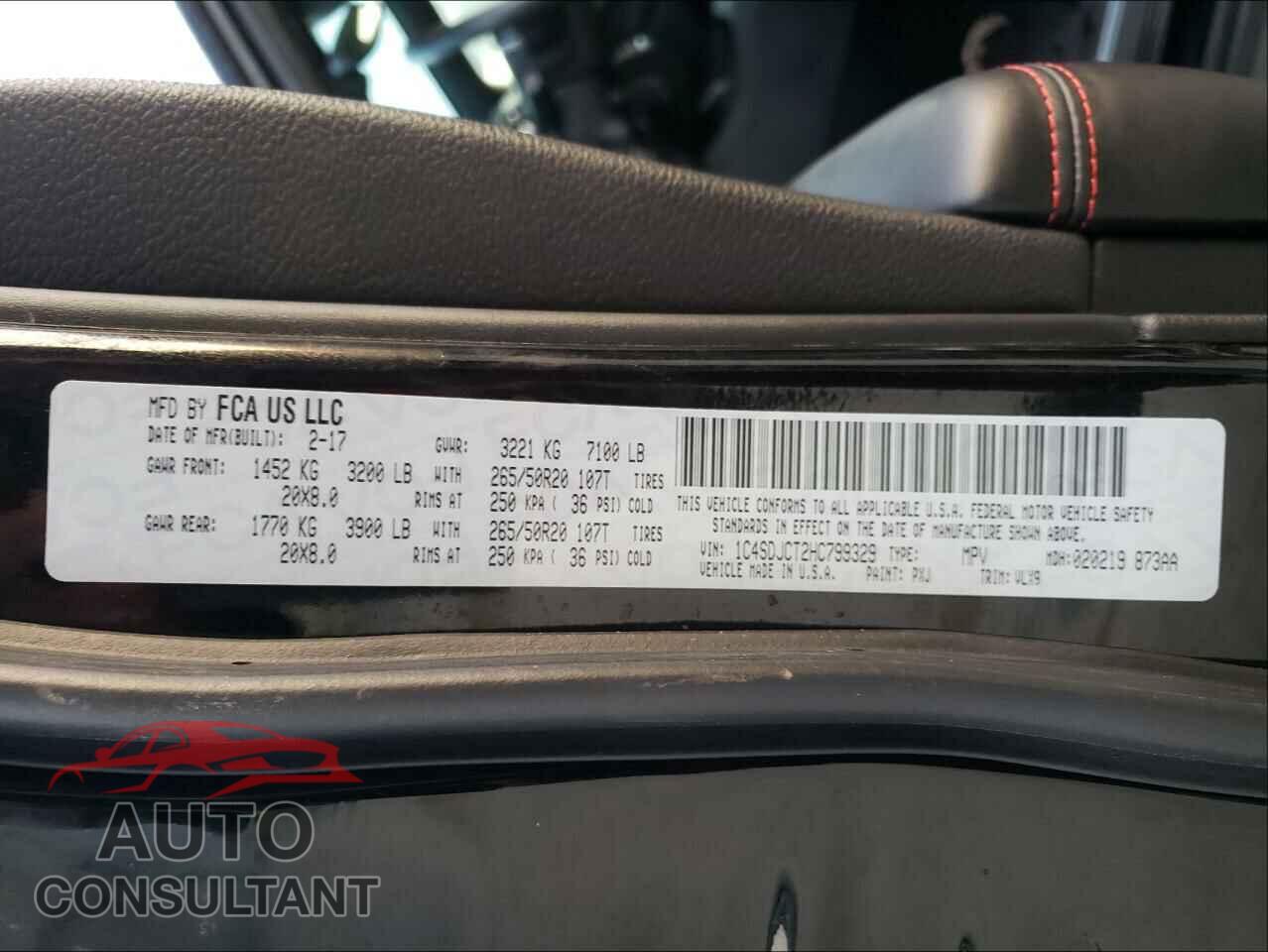DODGE DURANGO 2017 - 1C4SDJCT2HC799329