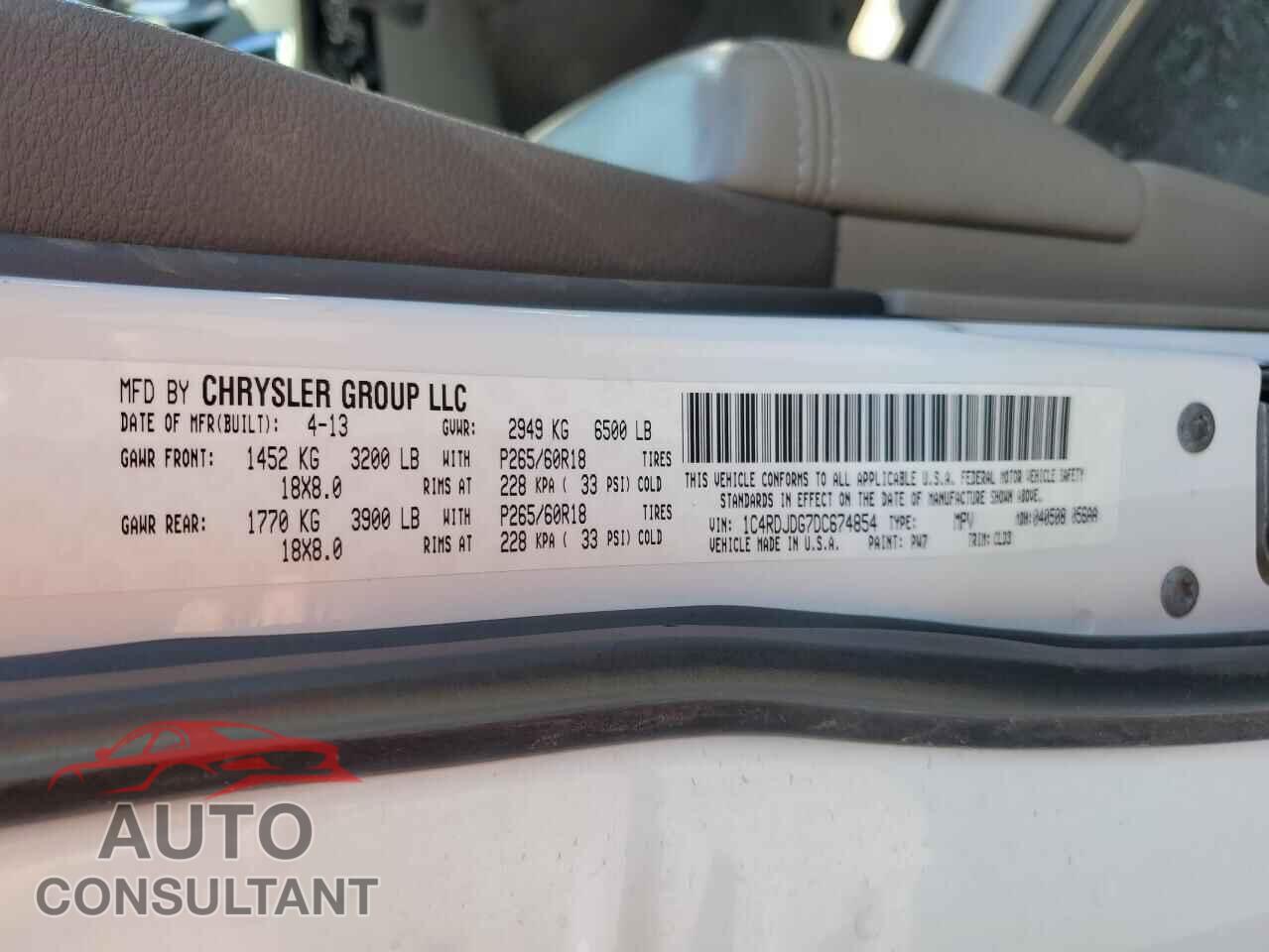 DODGE DURANGO 2013 - 1C4RDJDG7DC674854