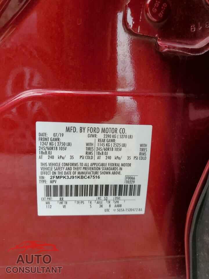 FORD EDGE 2019 - 2FMPK3J91KBC47516