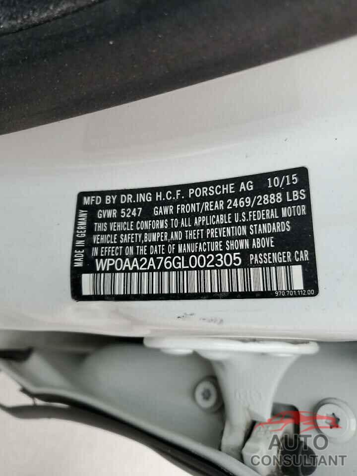 PORSCHE PANAMERA 2016 - WP0AA2A76GL002305