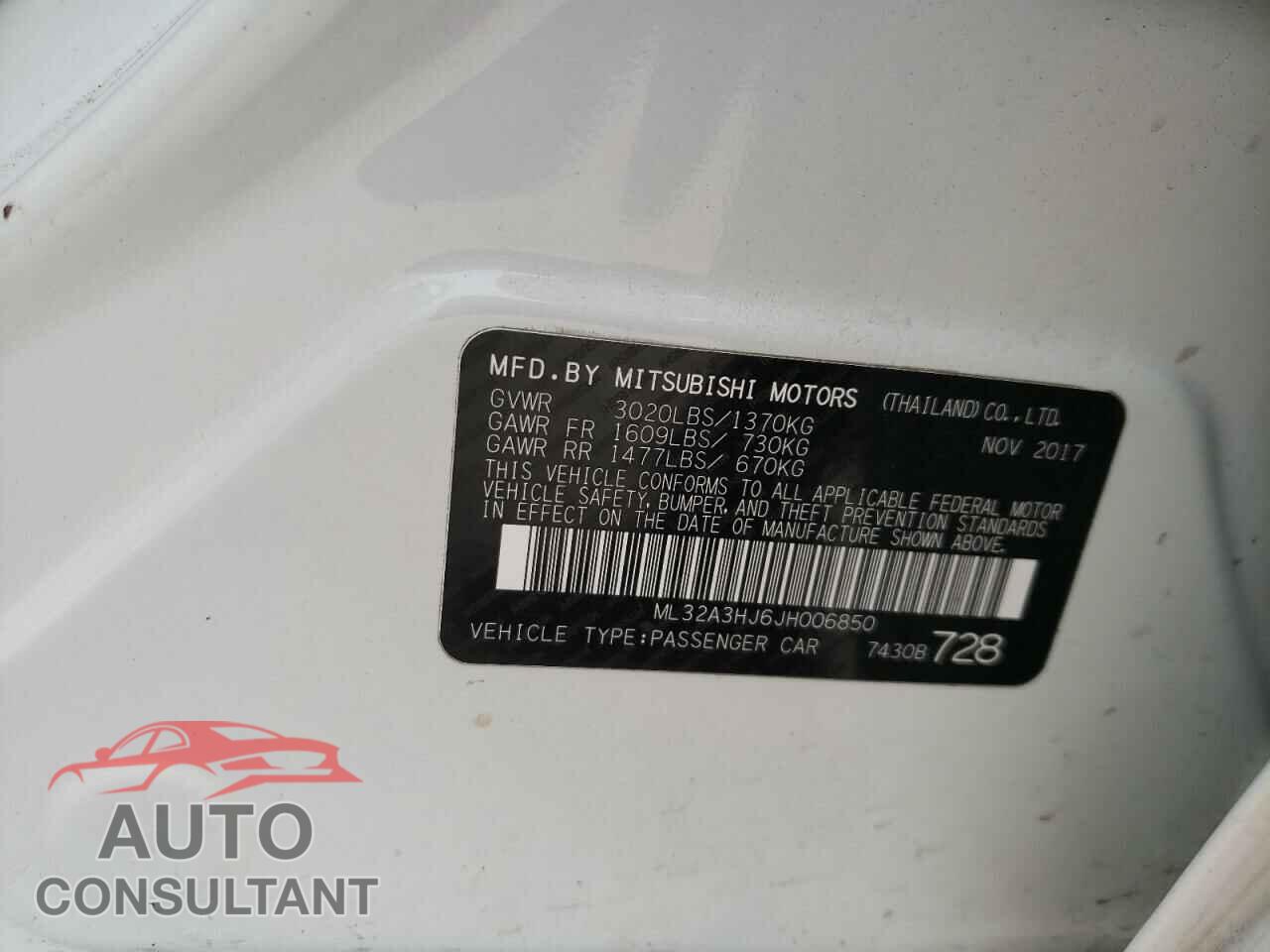 MITSUBISHI MIRAGE 2018 - ML32A3HJ6JH006850