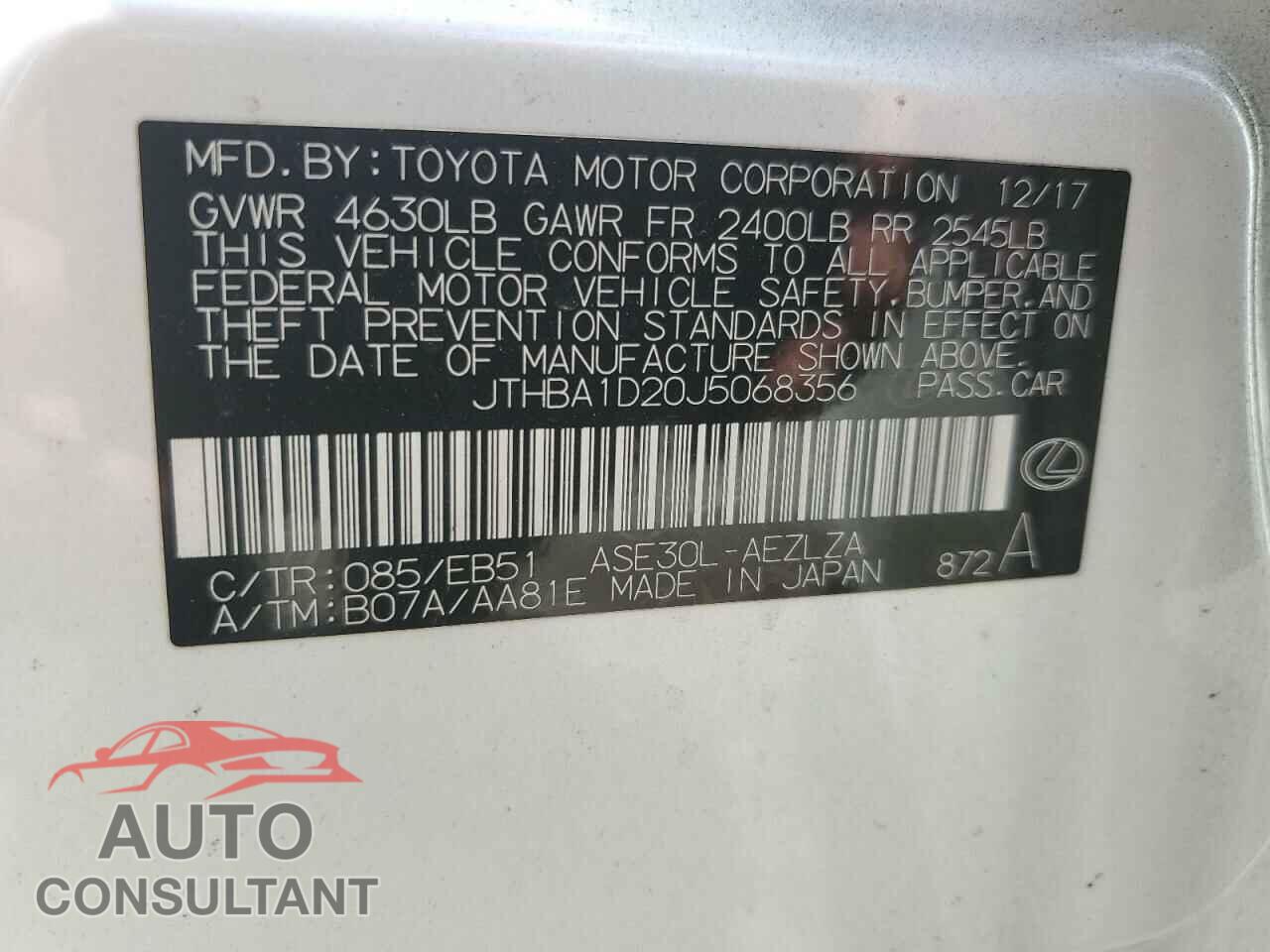 LEXUS IS 2018 - JTHBA1D20J5068356
