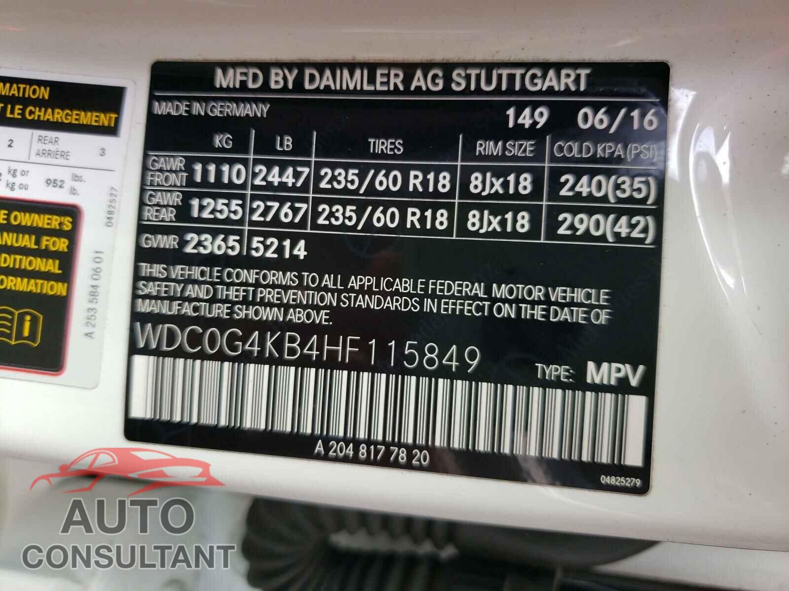 MERCEDES-BENZ GLC-CLASS 2017 - WDC0G4KB4HF115849
