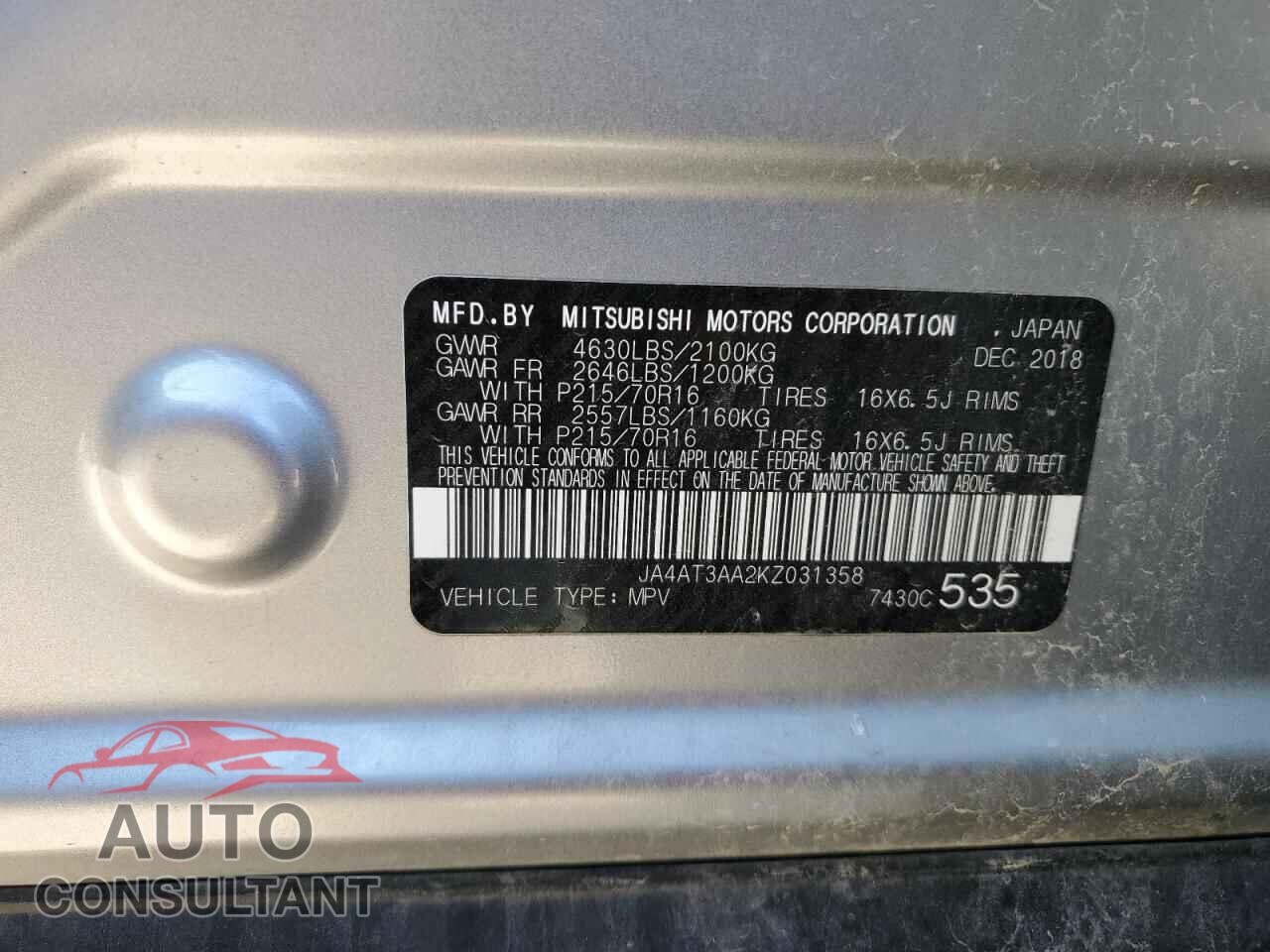 MITSUBISHI ECLIPSE 2019 - JA4AT3AA2KZ031358