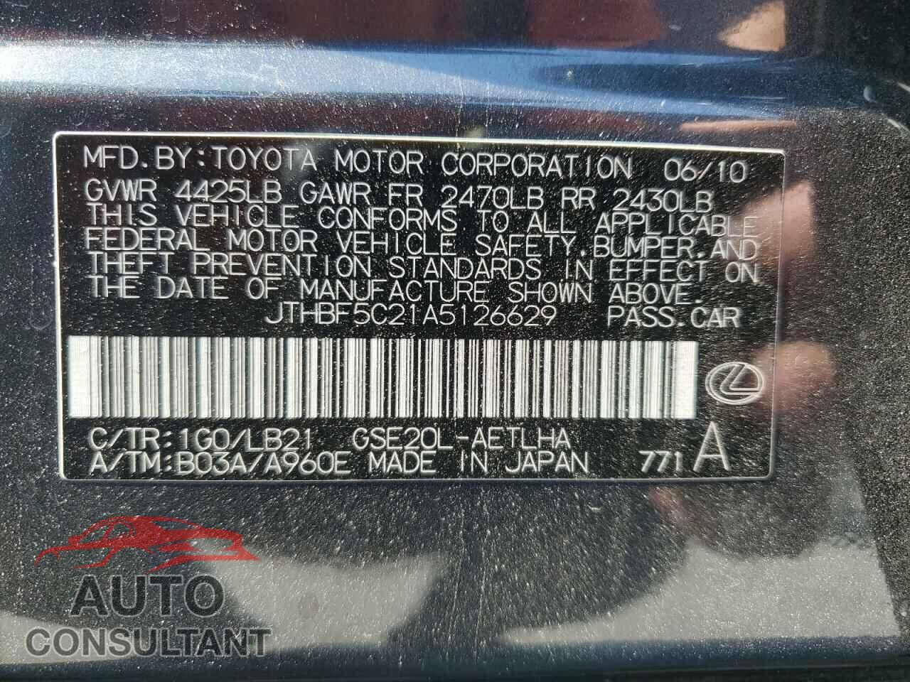 LEXUS IS 2010 - JTHBF5C21A5126629