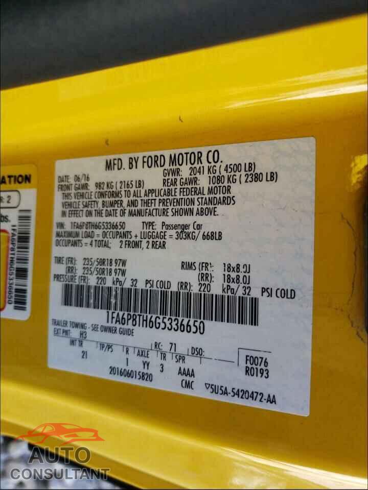 FORD MUSTANG 2016 - 1FA6P8TH6G5336650