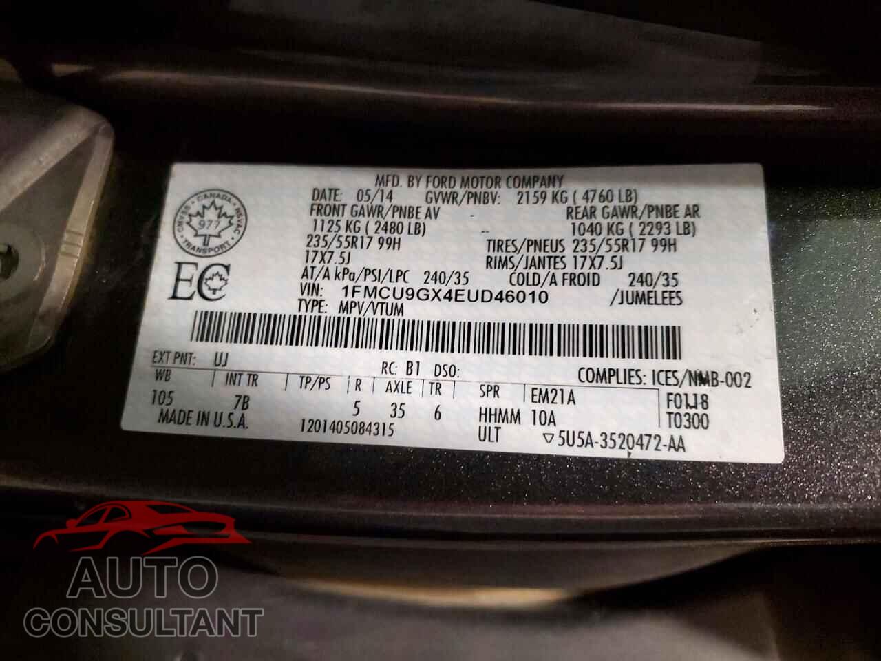 FORD ESCAPE 2014 - 1FMCU9GX4EUD46010