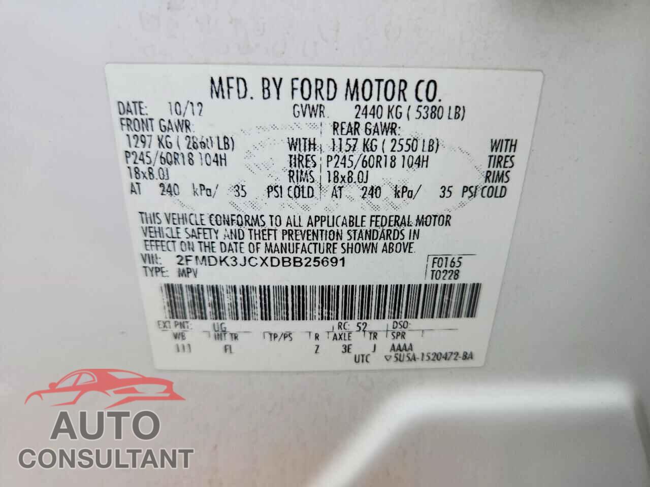 FORD EDGE 2013 - 2FMDK3JCXDBB25691