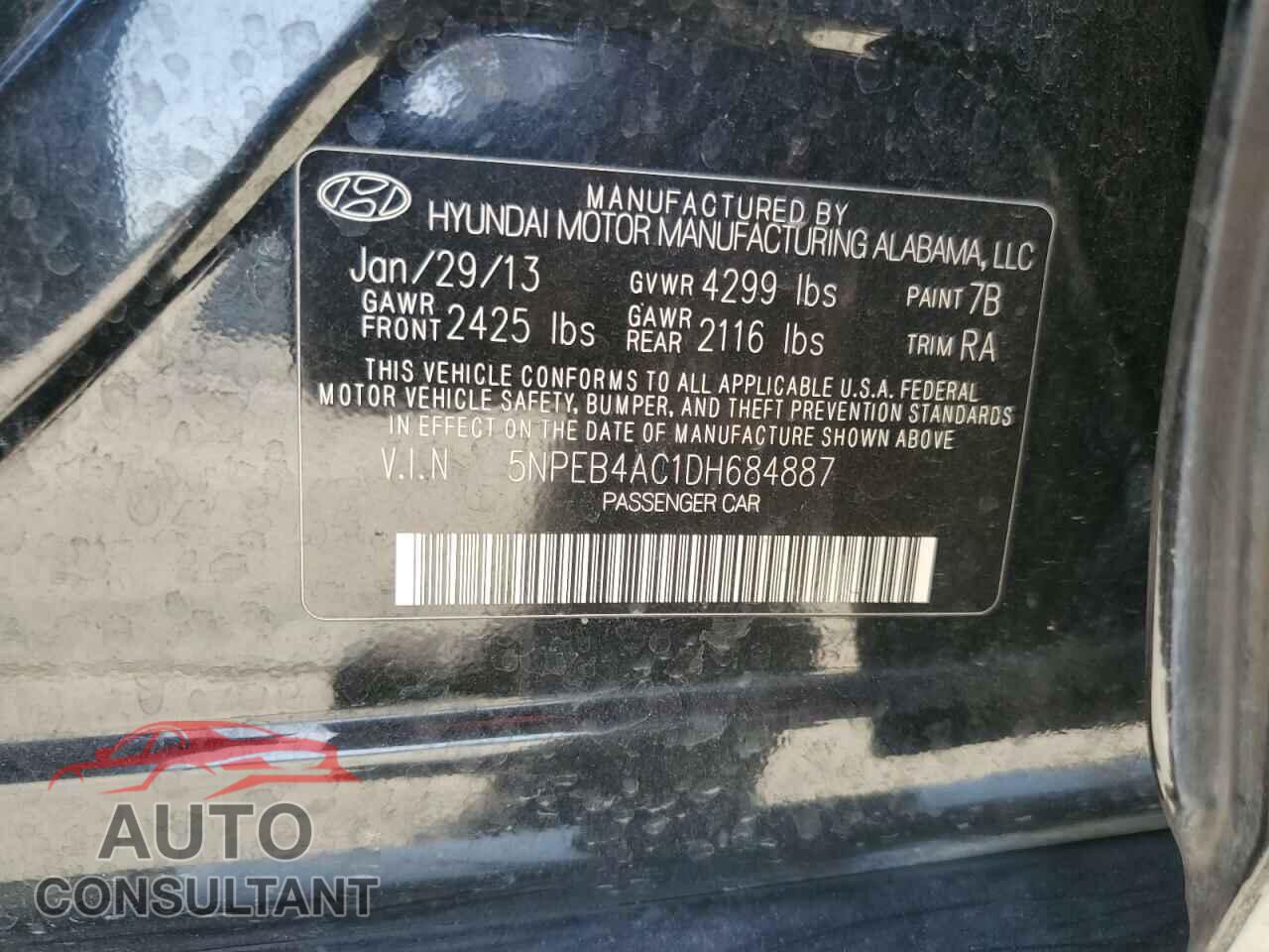 HYUNDAI SONATA 2013 - 5NPEB4AC1DH684887