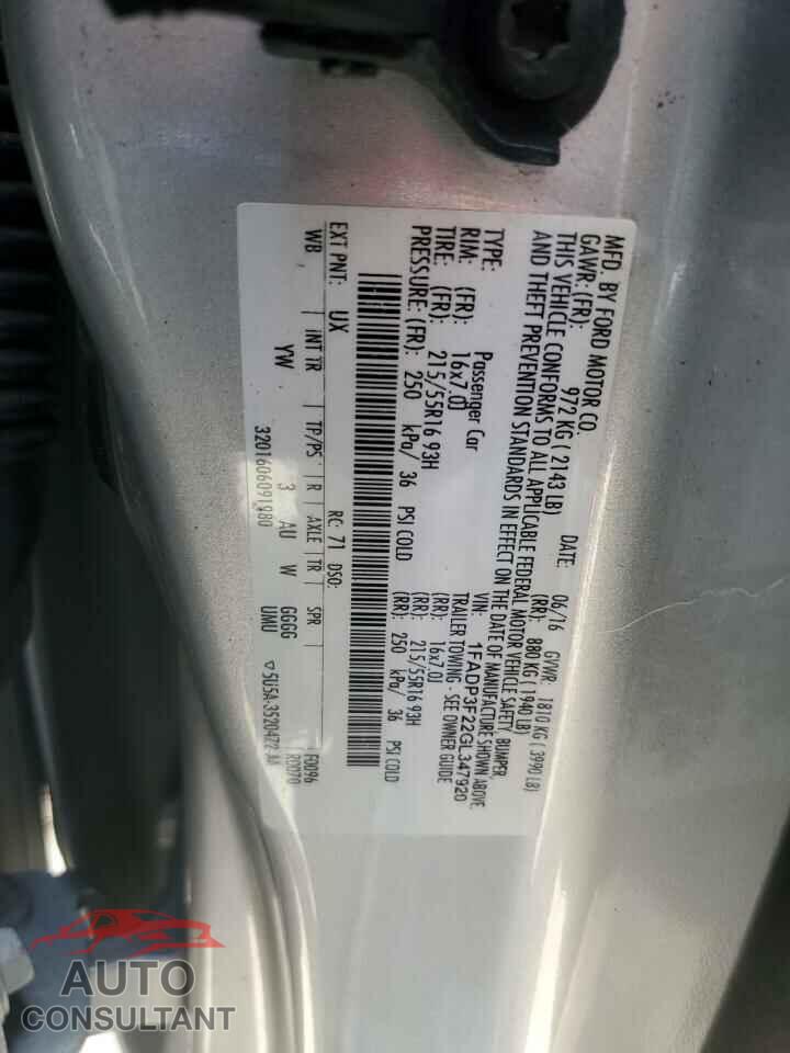 FORD FOCUS 2016 - 1FADP3F22GL347920