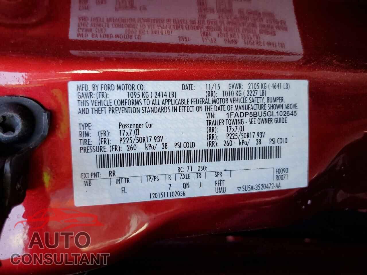 FORD CMAX 2016 - 1FADP5BU5GL102645