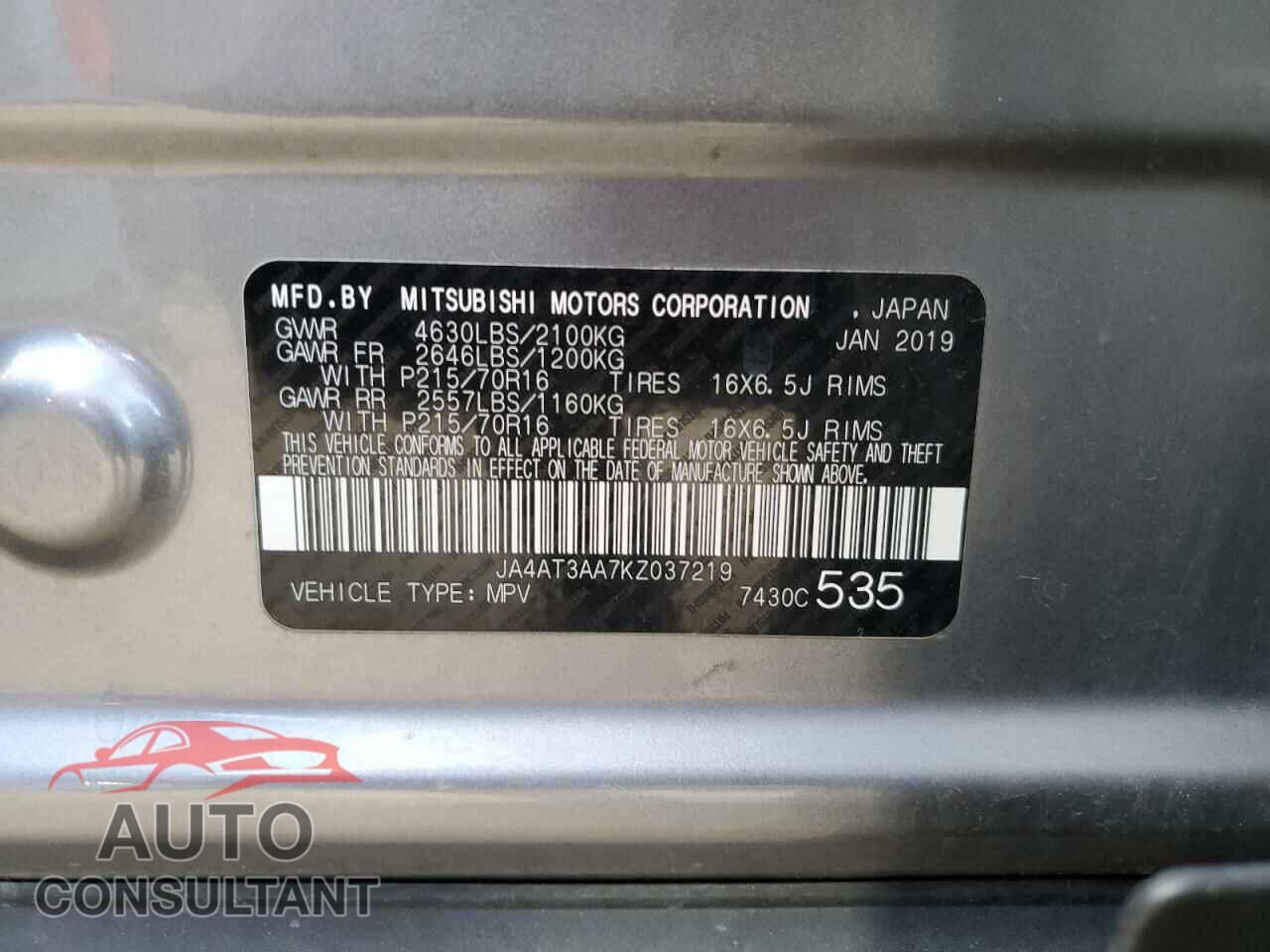 MITSUBISHI ECLIPSE 2019 - JA4AT3AA7KZ037219