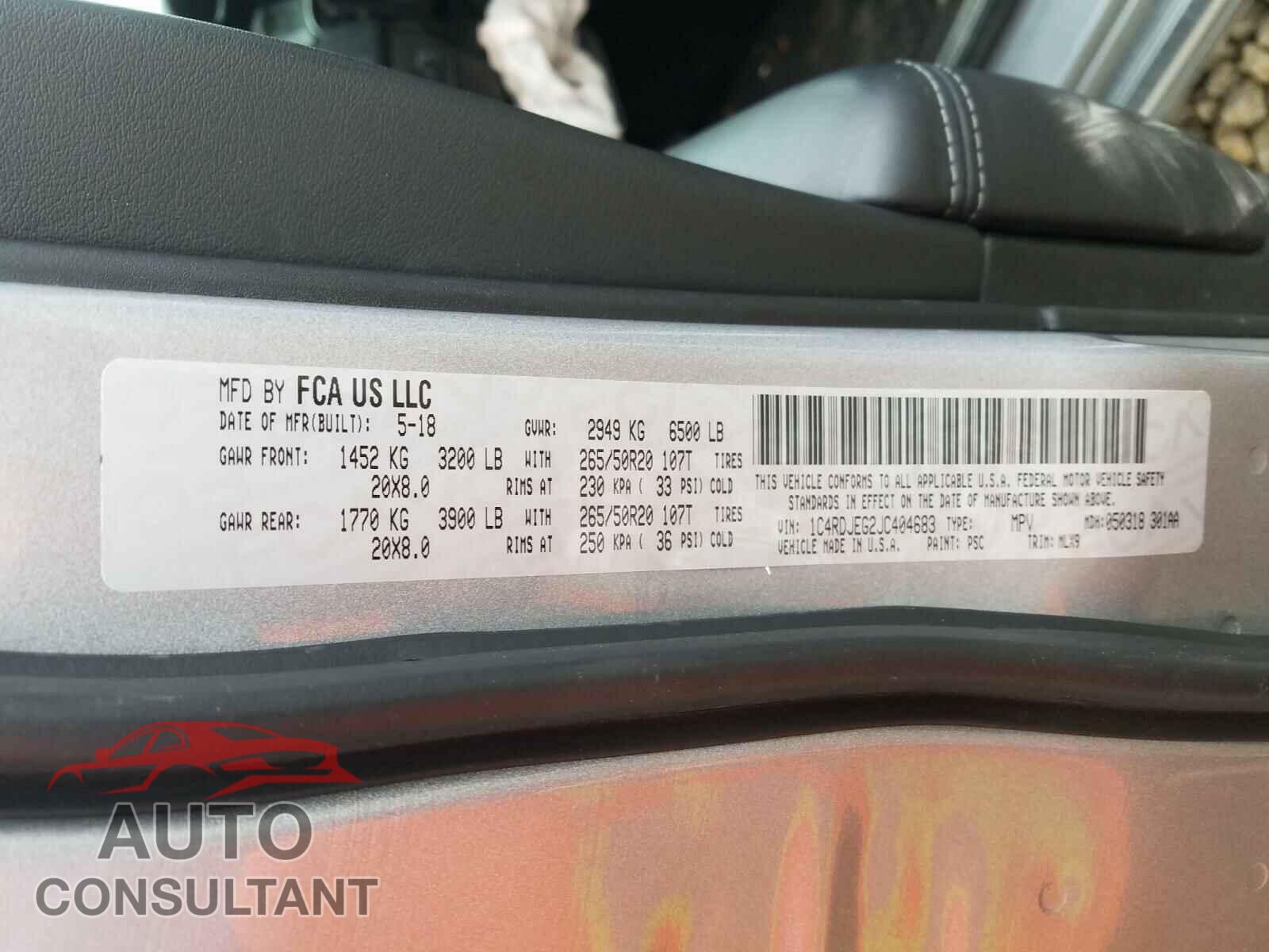 DODGE DURANGO 2018 - 1C4RDJEG2JC404683