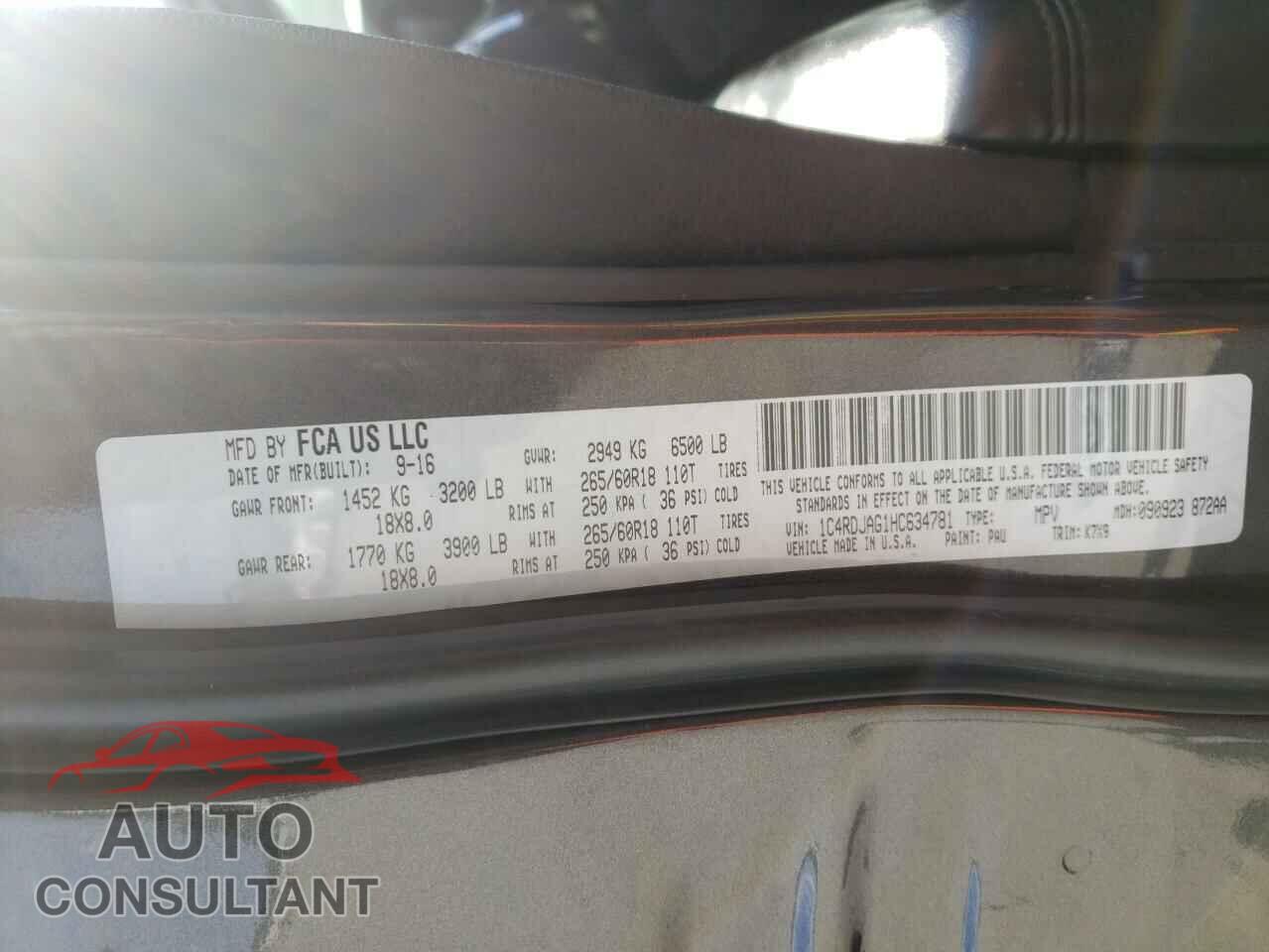 DODGE DURANGO 2017 - 1C4RDJAG1HC634781