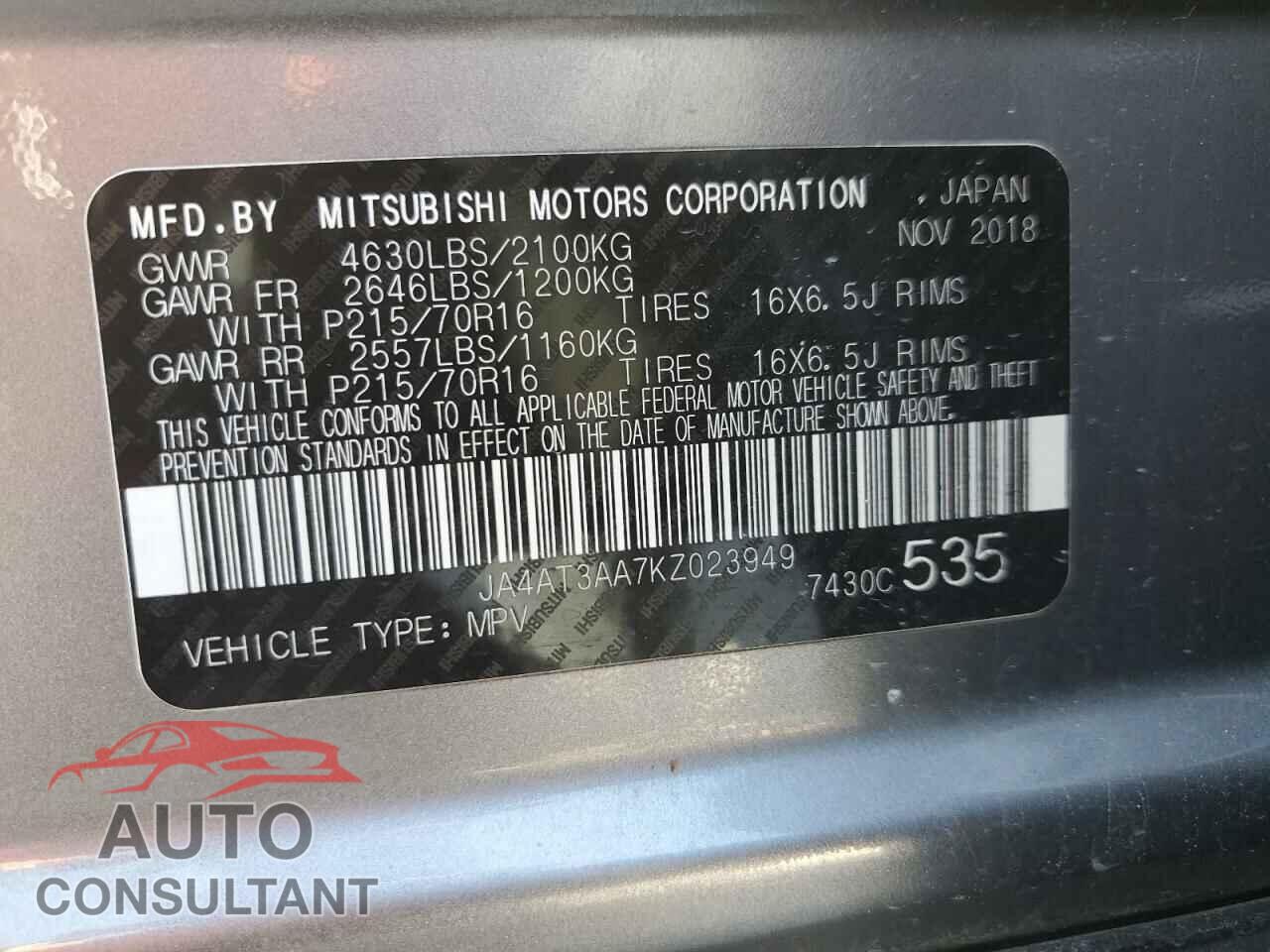 MITSUBISHI ECLIPSE 2019 - JA4AT3AA7KZ023949