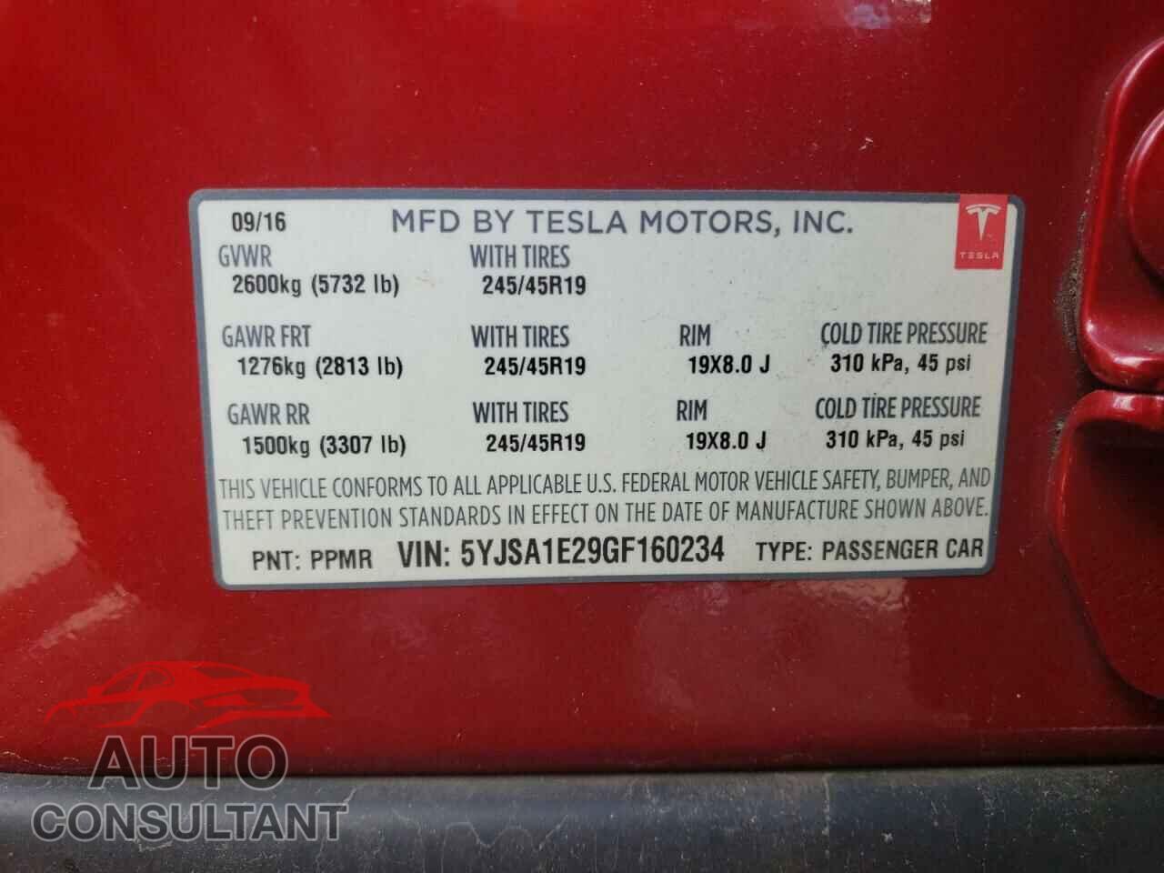 TESLA MODEL S 2016 - 5YJSA1E29GF160234