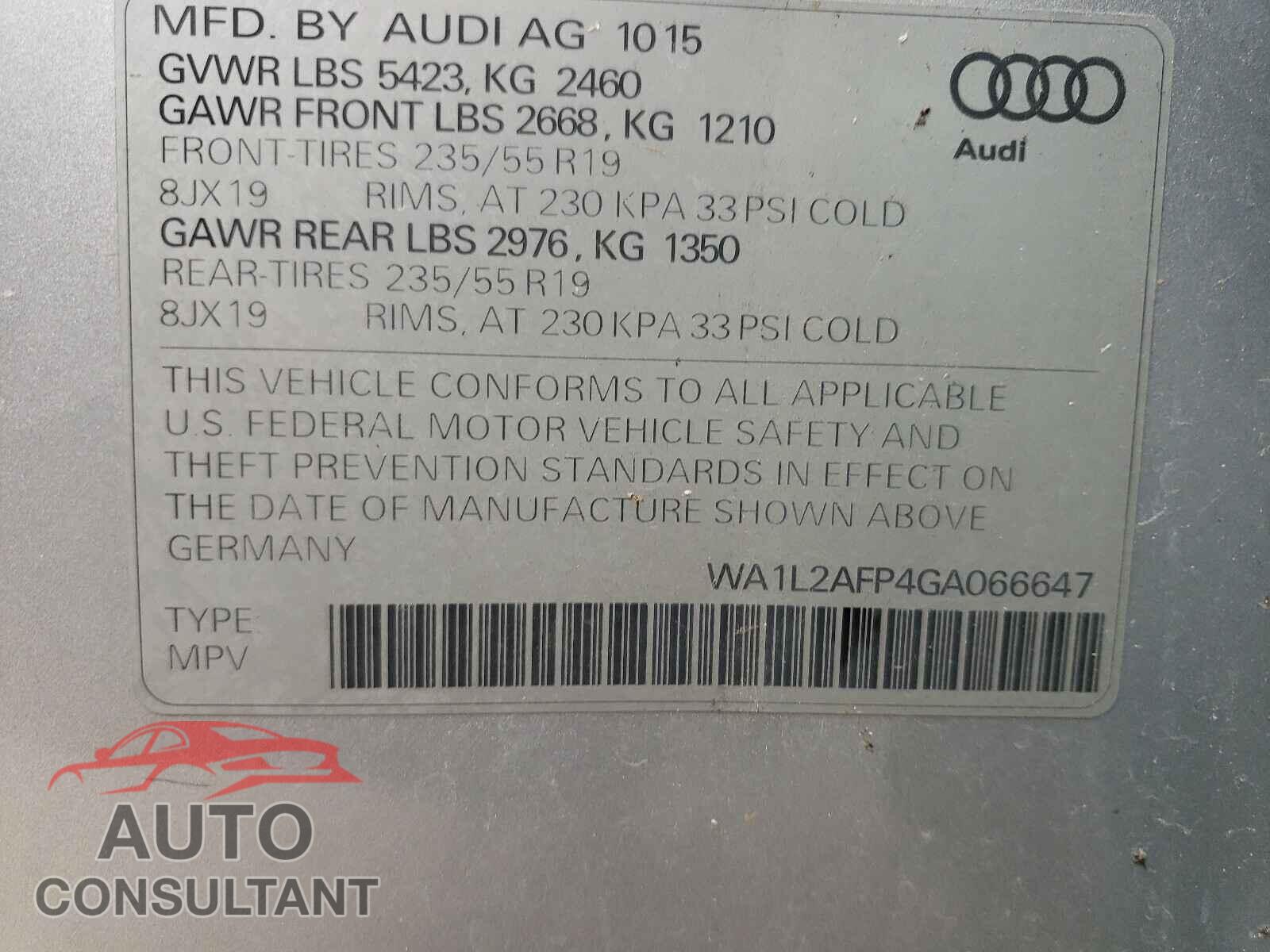 AUDI Q5 2016 - WA1L2AFP4GA066647