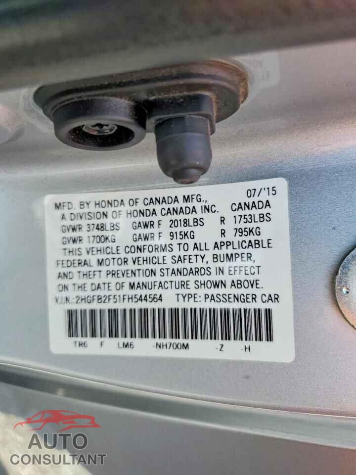 HONDA CIVIC 2015 - 2HGFB2F51FH544564