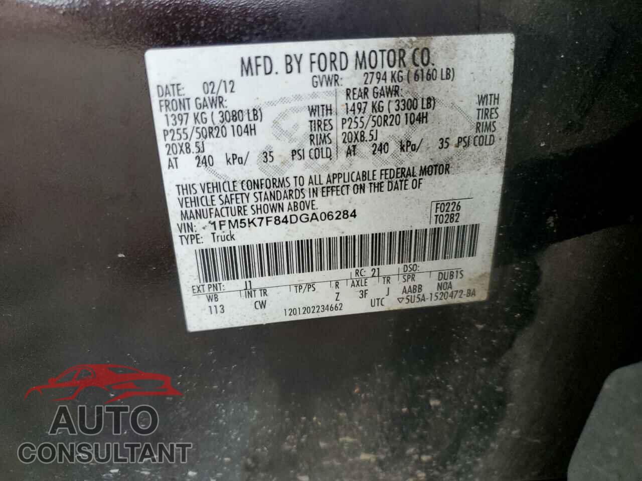 FORD EXPLORER 2013 - 1FM5K7F84DGA06284