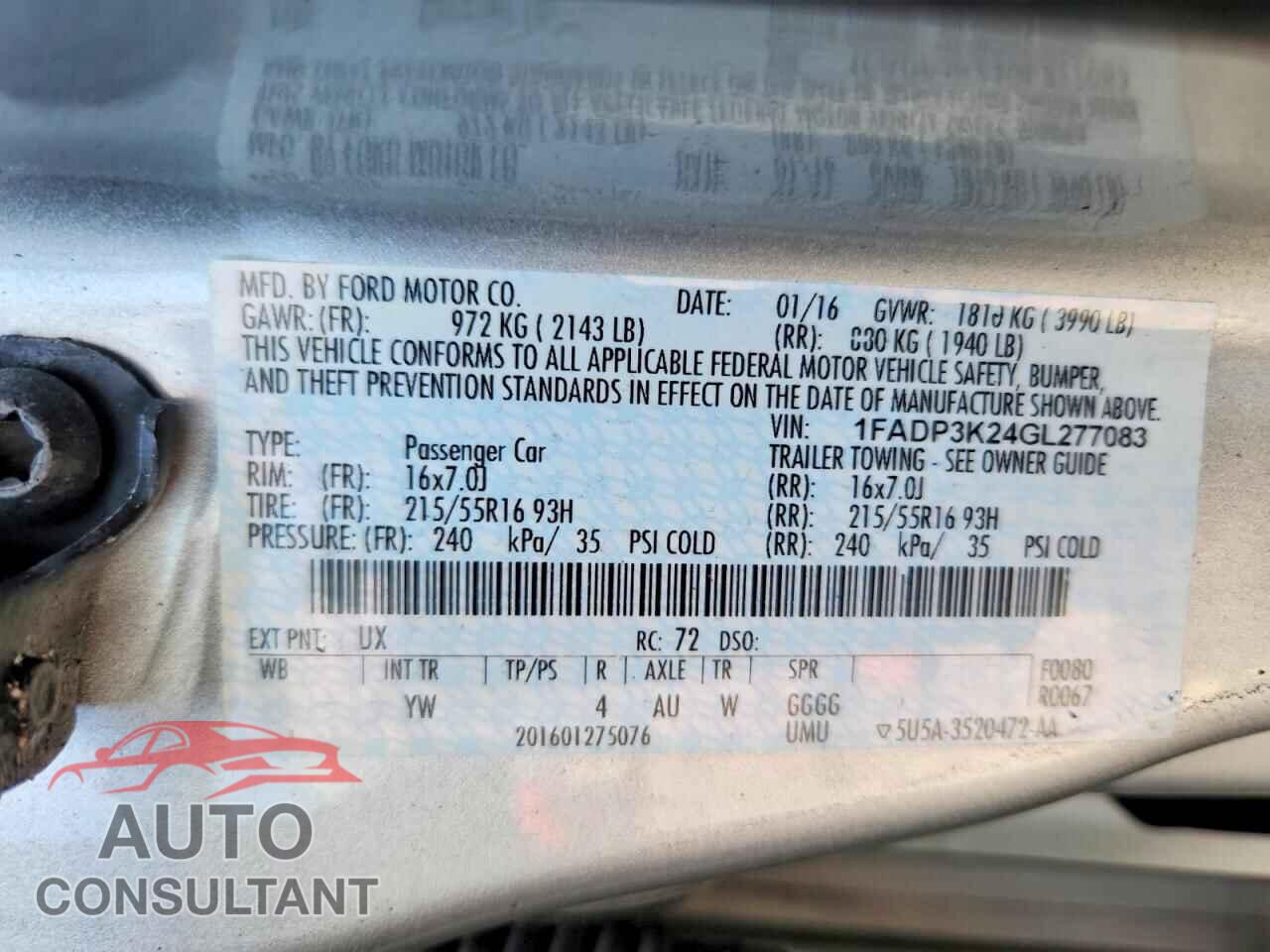 FORD FOCUS 2016 - 1FADP3K24GL277083