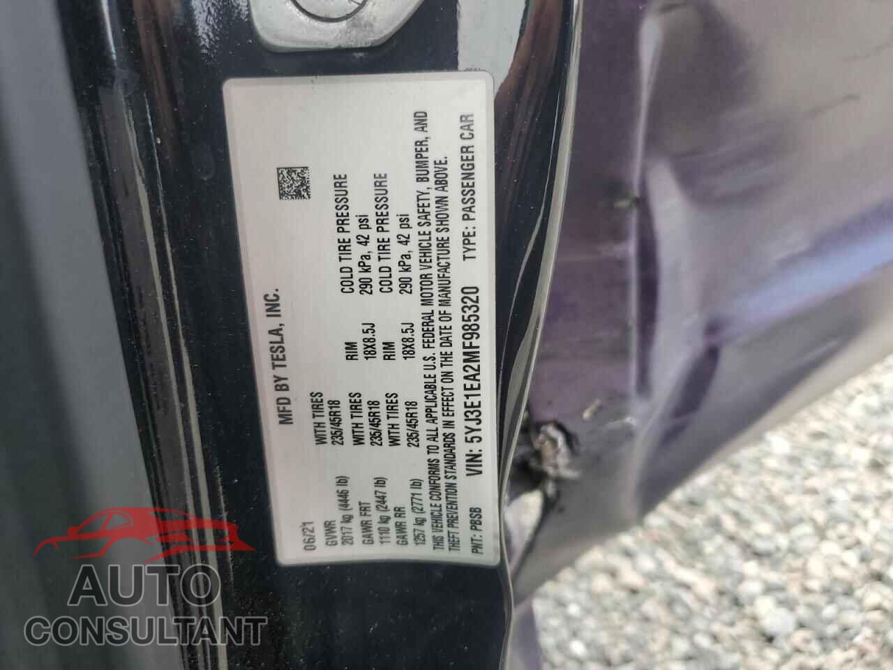 TESLA MODEL 3 2021 - 5YJ3E1EA2MF985320
