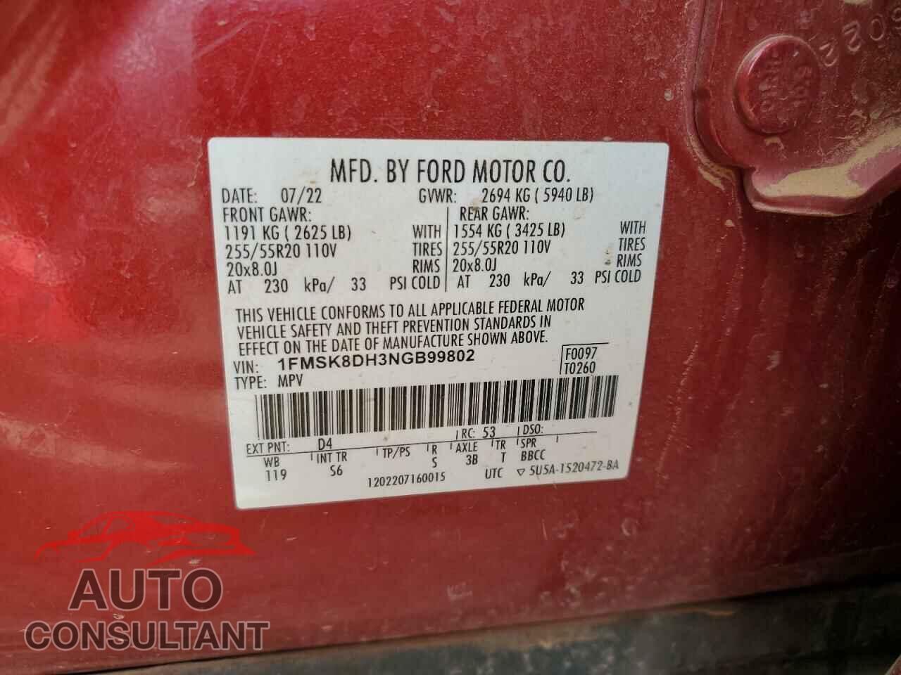 FORD EXPLORER 2022 - 1FMSK8DH3NGB99802