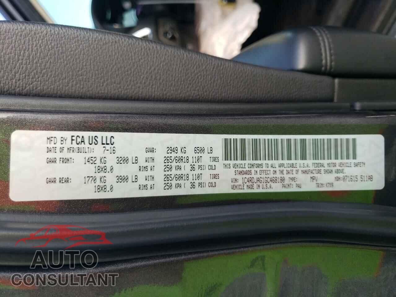 DODGE DURANGO 2016 - 1C4RDJAG1GC468180