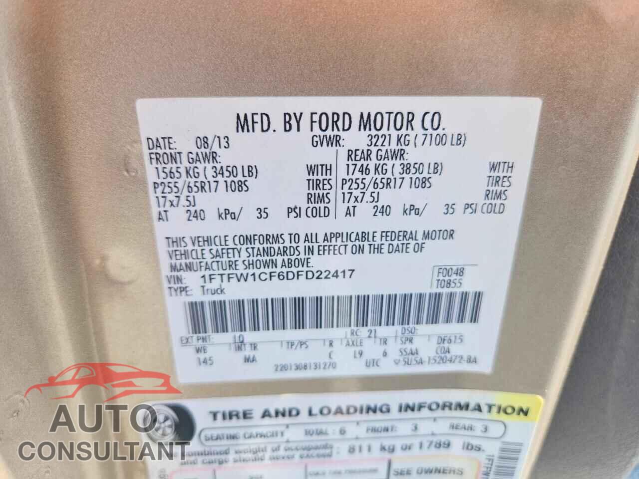 FORD F150 2013 - 1FTFW1CF6DFD22417