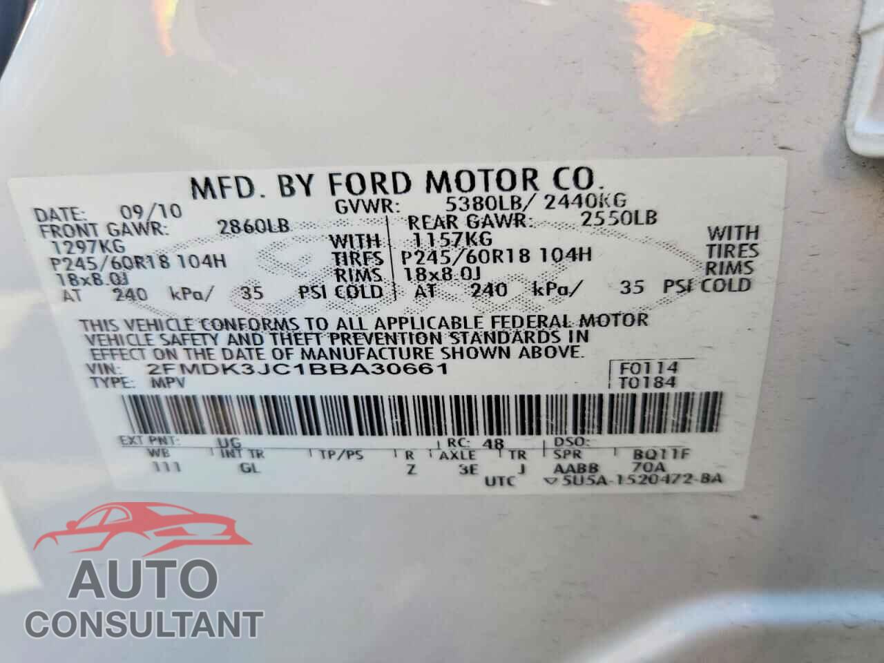 FORD EDGE 2011 - 2FMDK3JC1BBA30661