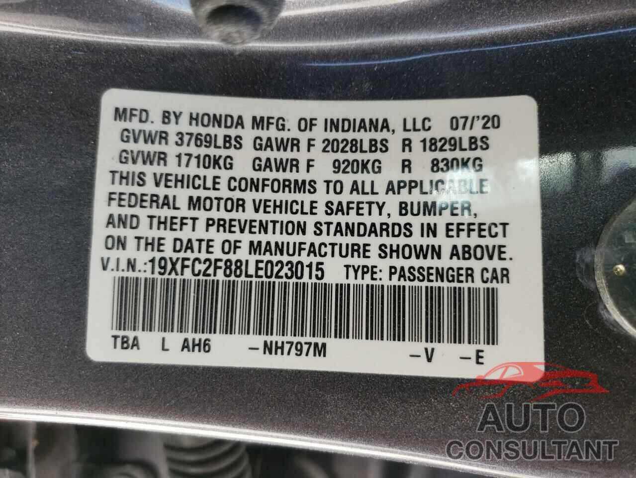 HONDA CIVIC 2020 - 19XFC2F88LE023015