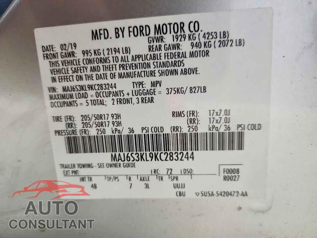 FORD ECOSPORT 2019 - MAJ6S3KL9KC283244