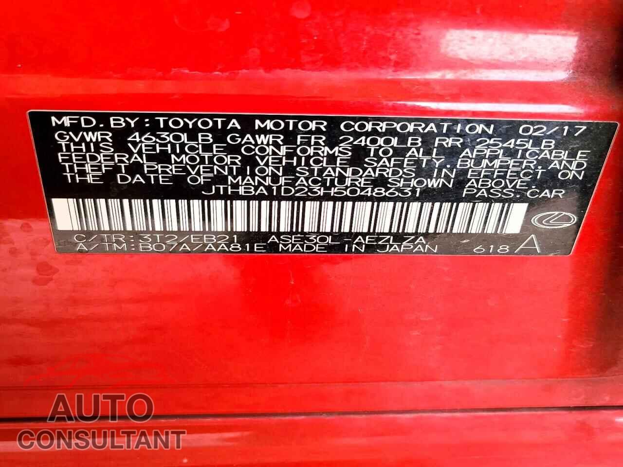 LEXUS IS 2017 - JTHBA1D23H5048631