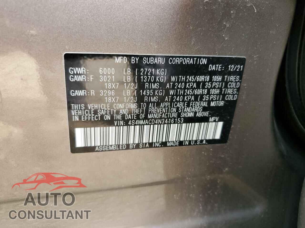 SUBARU ASCENT 2022 - 4S4WMACD4N3416153