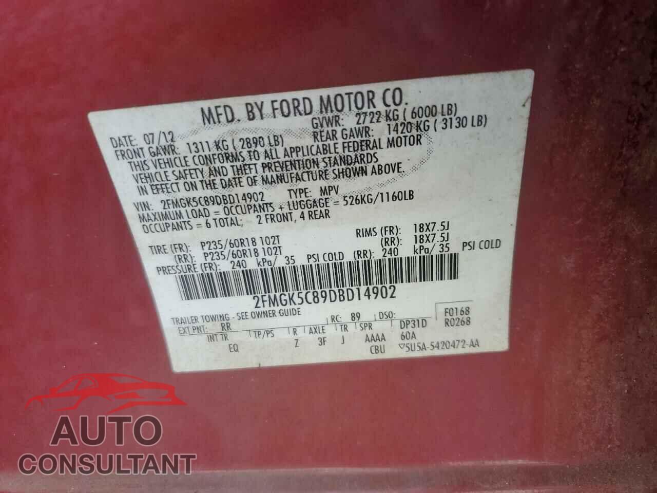 FORD FLEX 2013 - 2FMGK5C89DBD14902