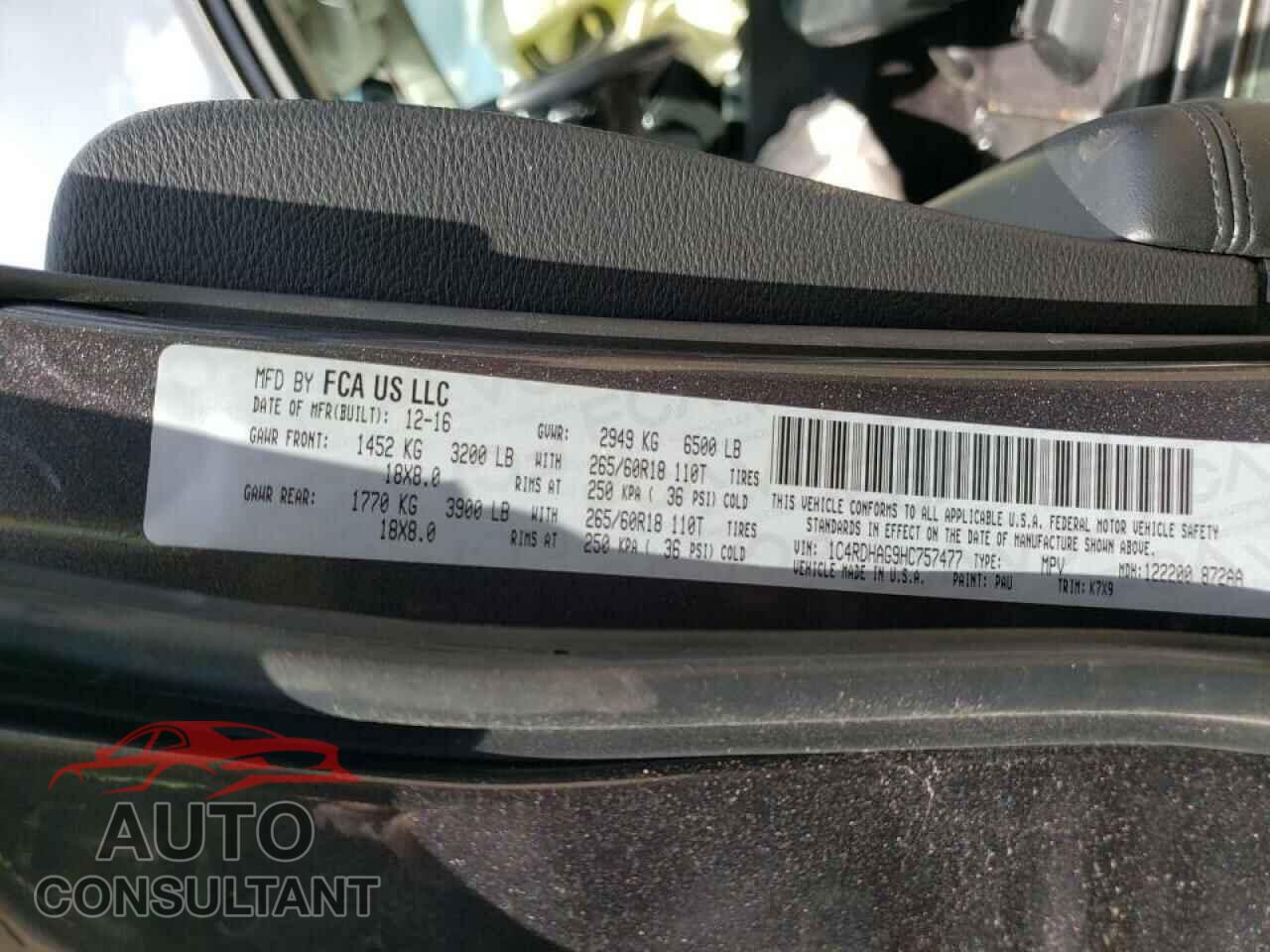 DODGE DURANGO 2017 - 1C4RDHAG9HC757477