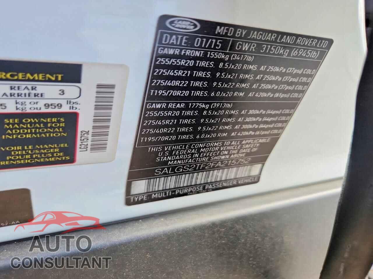 LAND ROVER RANGEROVER 2015 - SALGS2TF2FA215752