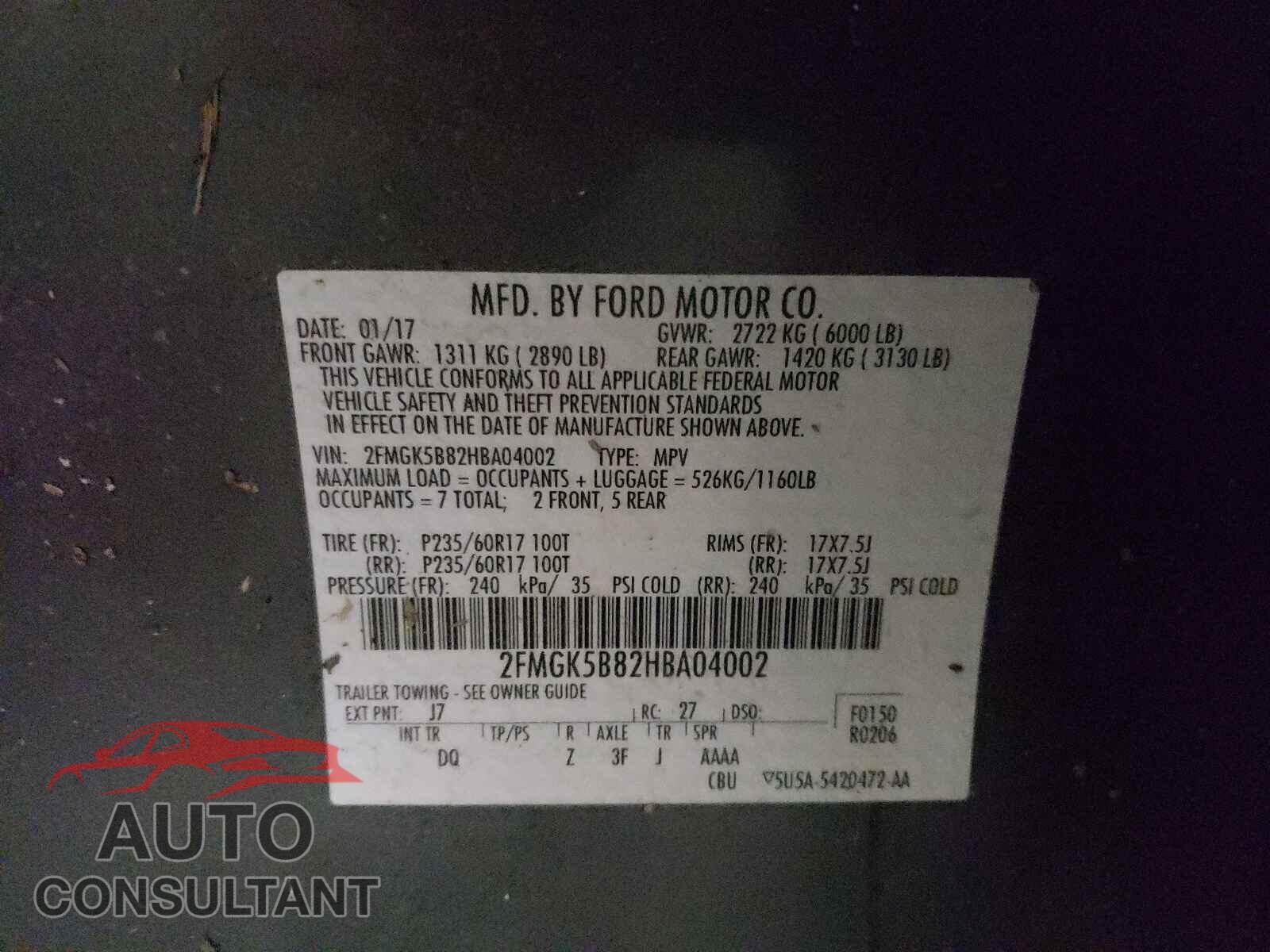 FORD FLEX 2017 - 2FMGK5B82HBA04002