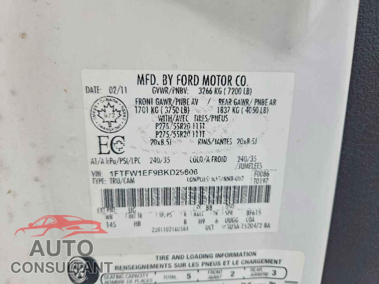 FORD F150 2011 - 1FTFW1EF9BKD29606