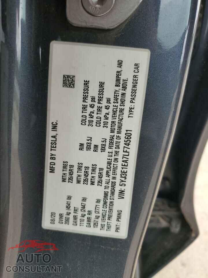 TESLA MODEL 3 2020 - 5YJ3E1EA7LF745601