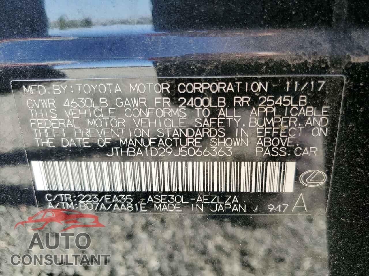 LEXUS IS 2018 - JTHBA1D29J5066363