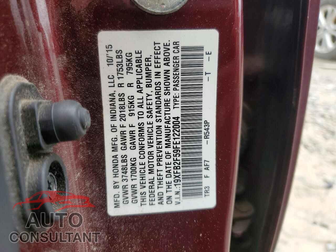 HONDA CIVIC 2015 - 19XFB2F59FE122004