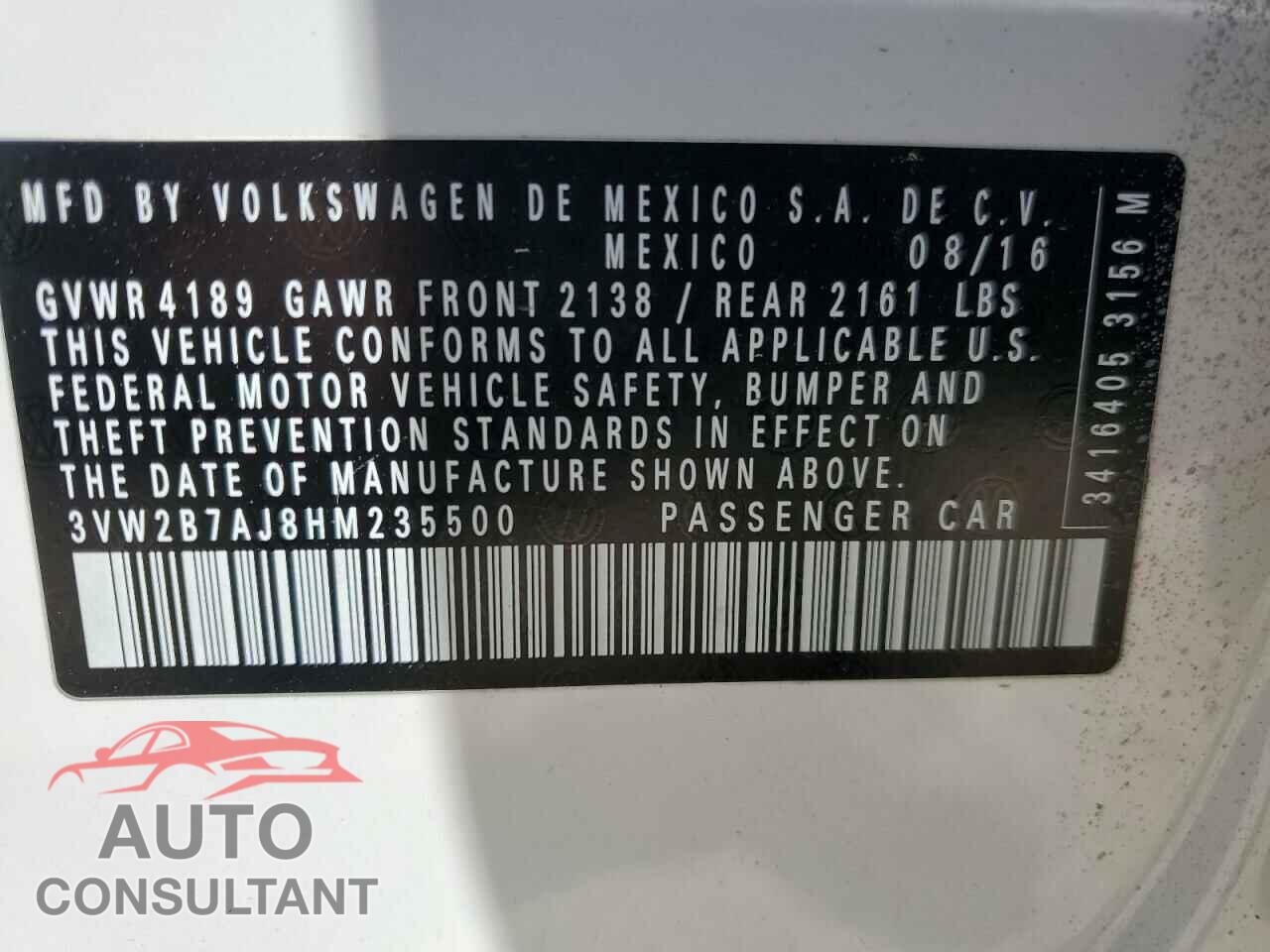 VOLKSWAGEN JETTA 2017 - 3VW2B7AJ8HM235500