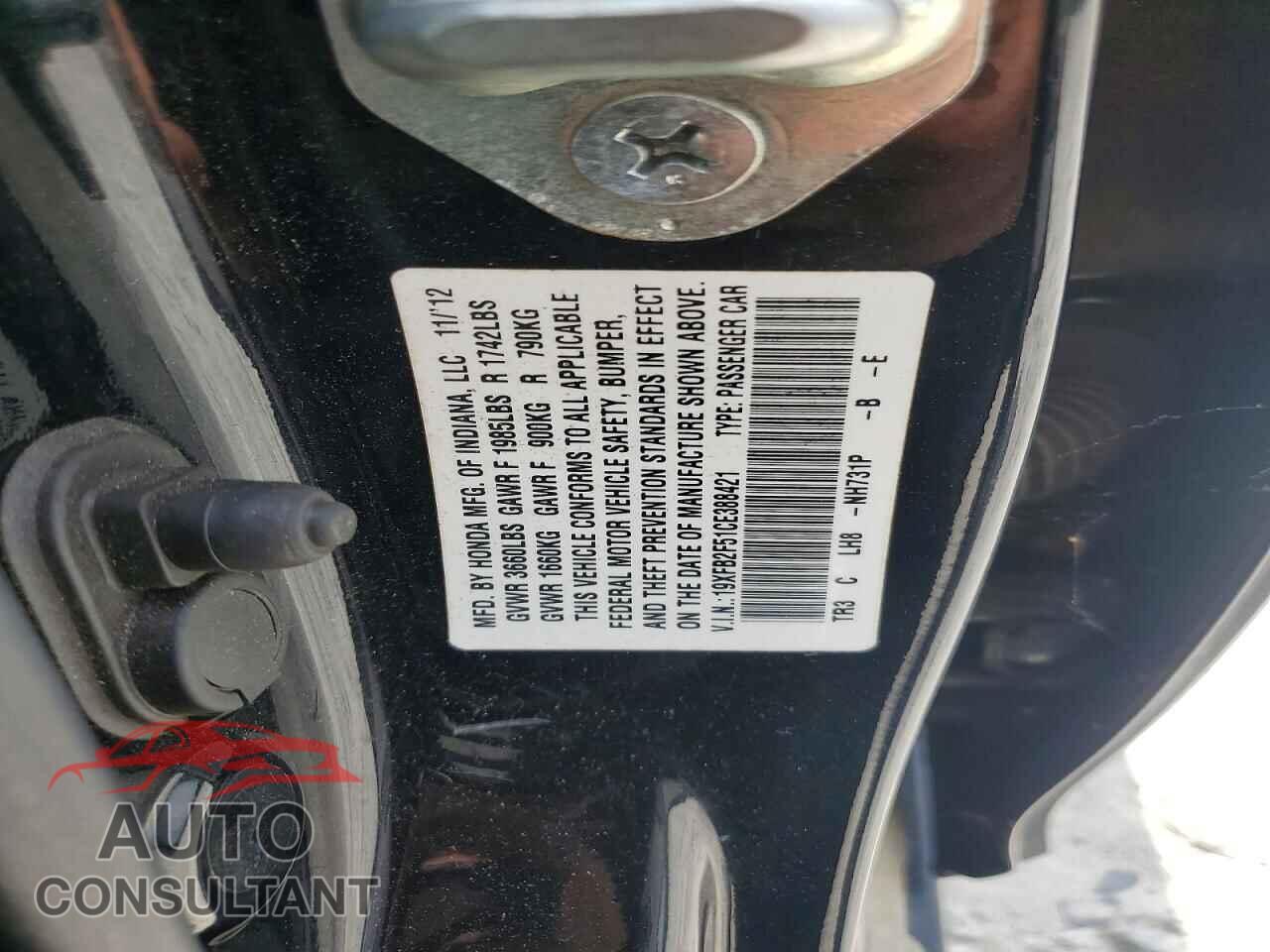 HONDA CIVIC 2012 - 19XFB2F51CE388421