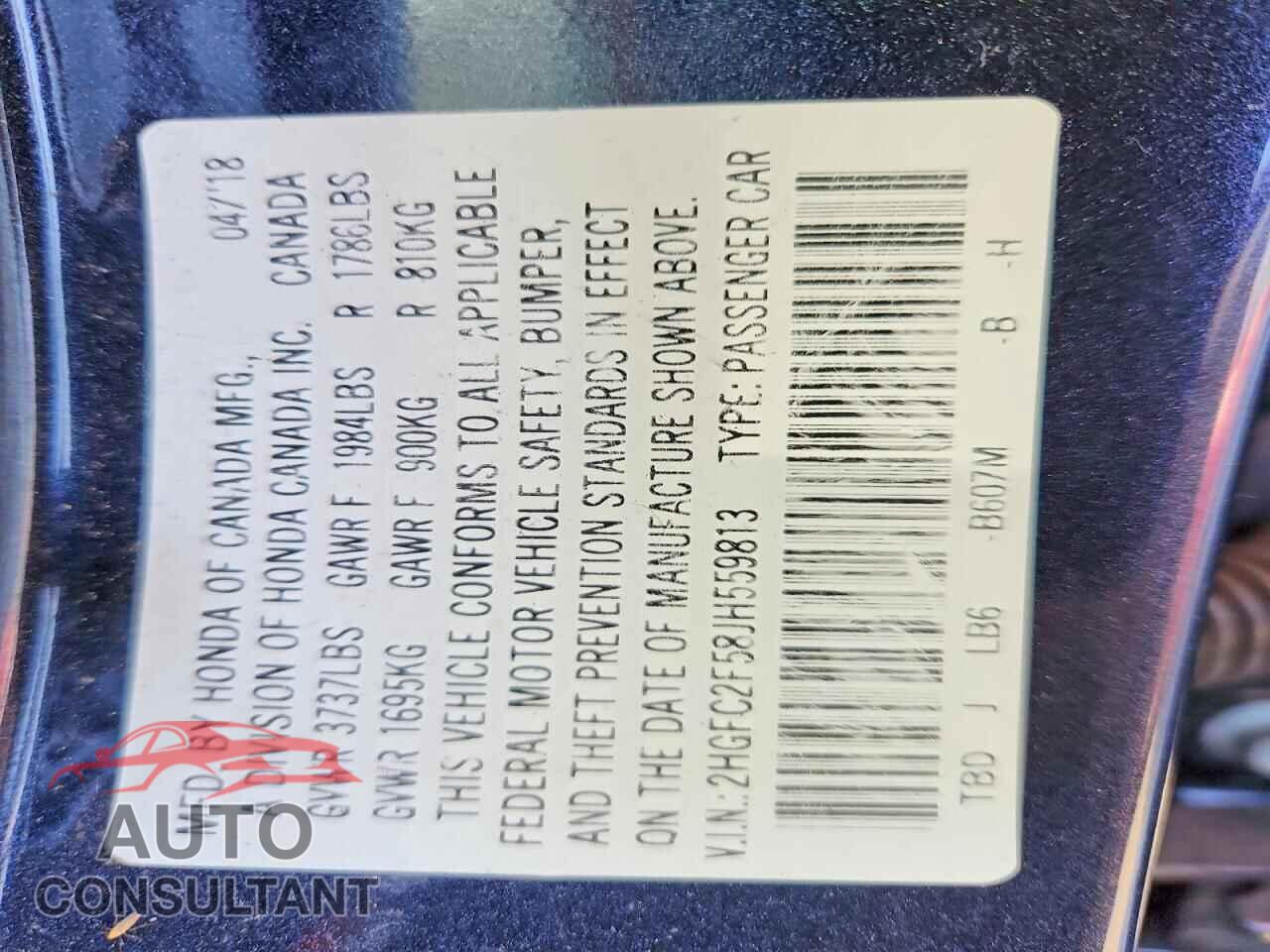 HONDA CIVIC 2018 - 2HGFC2F58JH559813